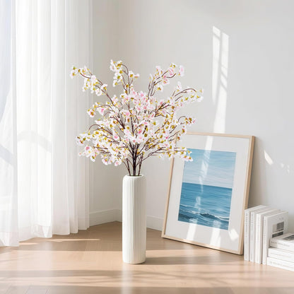 6Pcs Artificial Cherry Blossom Branches Decor Fake Flowers Silk Spring Faux Flowers 16" Peach Bouquet for Home Wedding Bedroom Japanese Decoration DIY Table Centerpiece Arrangement(Pink)