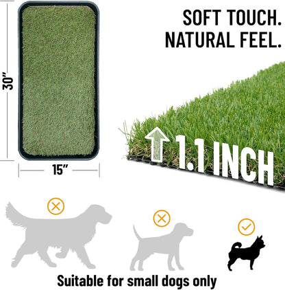 Artificial Grass Puppy Potty Training Pad with Tray, 15" x 30" Reusable Pee Pad for Small Pets and Dogs