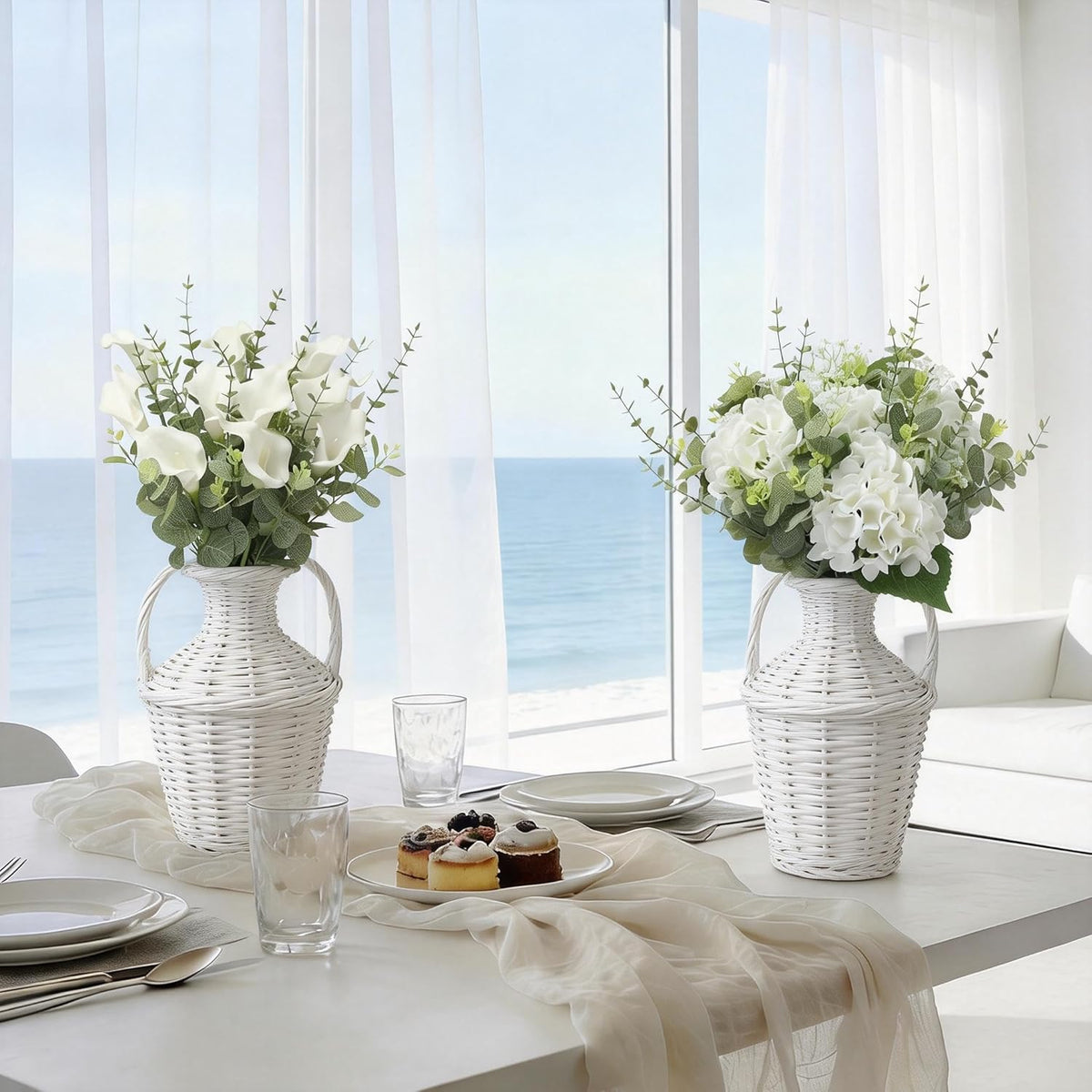 55pcs Hydrangea Artificial Flowers, Silk Fake Flower for Home Vase Decor