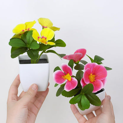 Artificial Pansy Flowers in Pots (6 Pack) - Bathroom Decor Plants 5.9" Mini Fake Plants with Small Plastic Pots, for Home Decor, Office, Table Decor，Patio Decoration Fake Greenery Gift Set