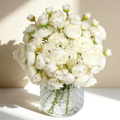 24 Pcs Ranunculus Artificial Flower Faux Silk Mini Ranunculus Flowers Fake Flowers for DIY Bouquet,Centerpieces Tables, Wedding Decor, Bridal Shower Decorations,Home Decor