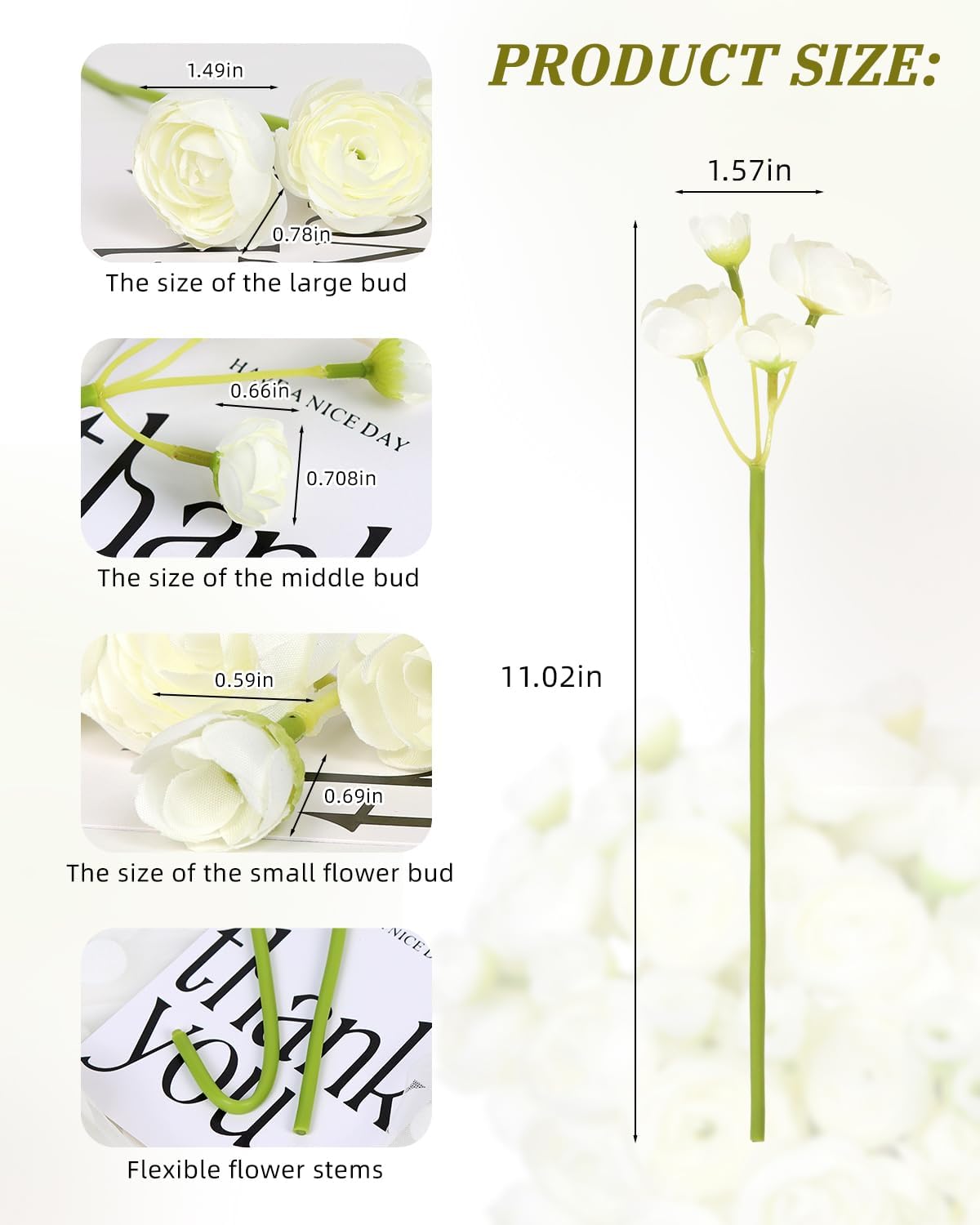 24 Pcs Ranunculus Artificial Flower Faux Silk Mini Ranunculus Flowers Fake Flowers for DIY Bouquet,Centerpieces Tables, Wedding Decor, Bridal Shower Decorations,Home Decor