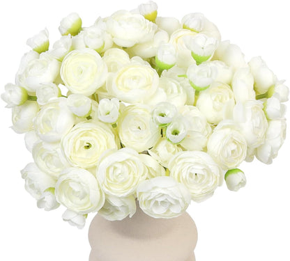 24 Pcs Ranunculus Artificial Flower Faux Silk Mini Ranunculus Flowers Fake Flowers for DIY Bouquet,Centerpieces Tables, Wedding Decor, Bridal Shower Decorations,Home Decor