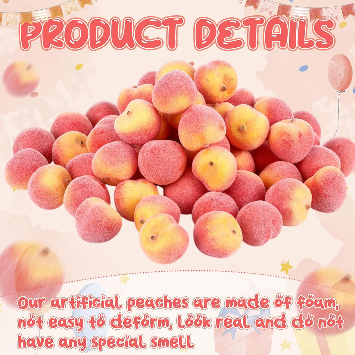 100 Pcs Artificial Peach Decorations Foam Peach Lifelike Fake Fruit Faux Small Simulation for Home Birthday Party Cabinet Table Festival Kitchen Harvest Photography Prop (1.38 Inch)
