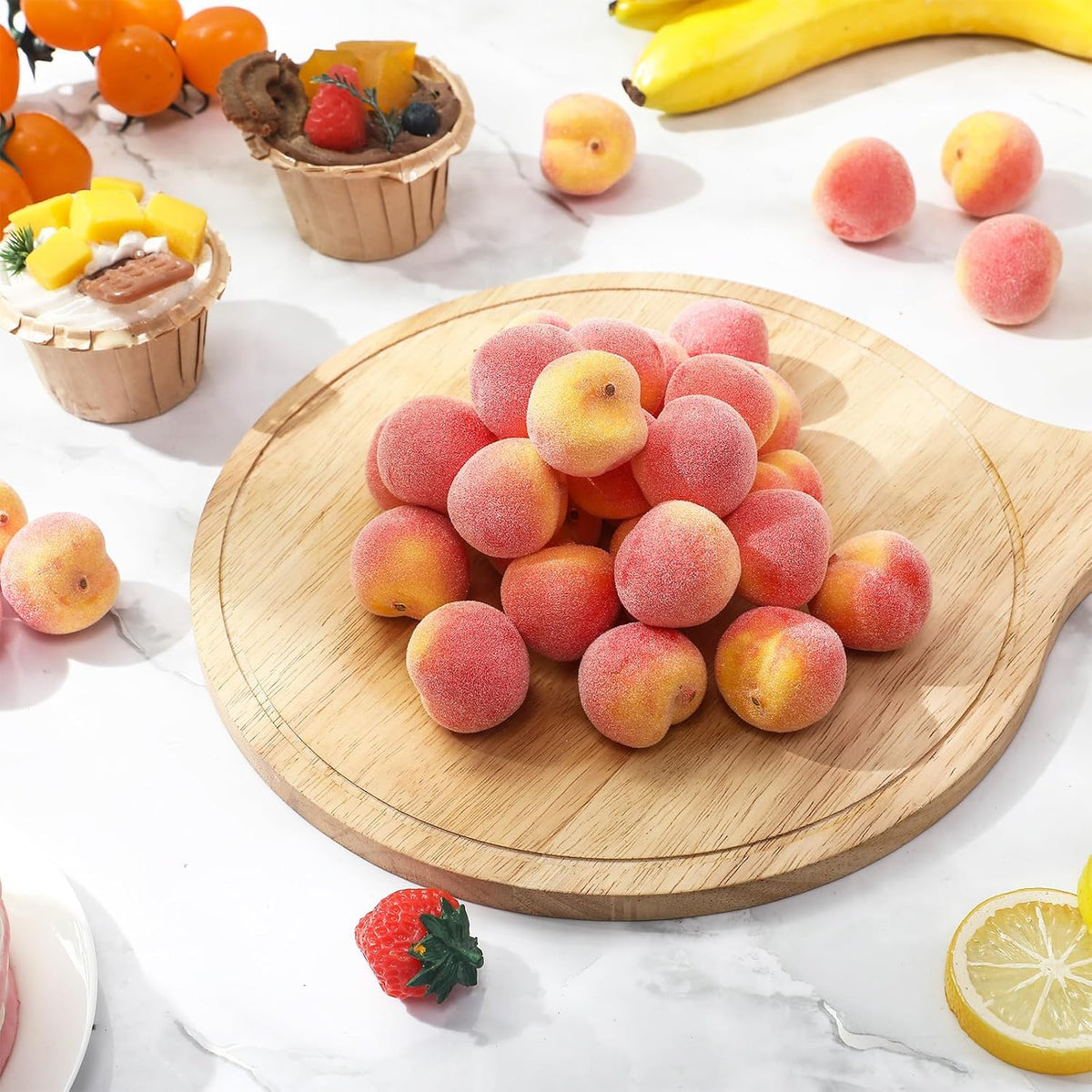 100 Pcs Artificial Peach Decorations Foam Peach Lifelike Fake Fruit Faux Small Simulation for Home Birthday Party Cabinet Table Festival Kitchen Harvest Photography Prop (1.38 Inch)