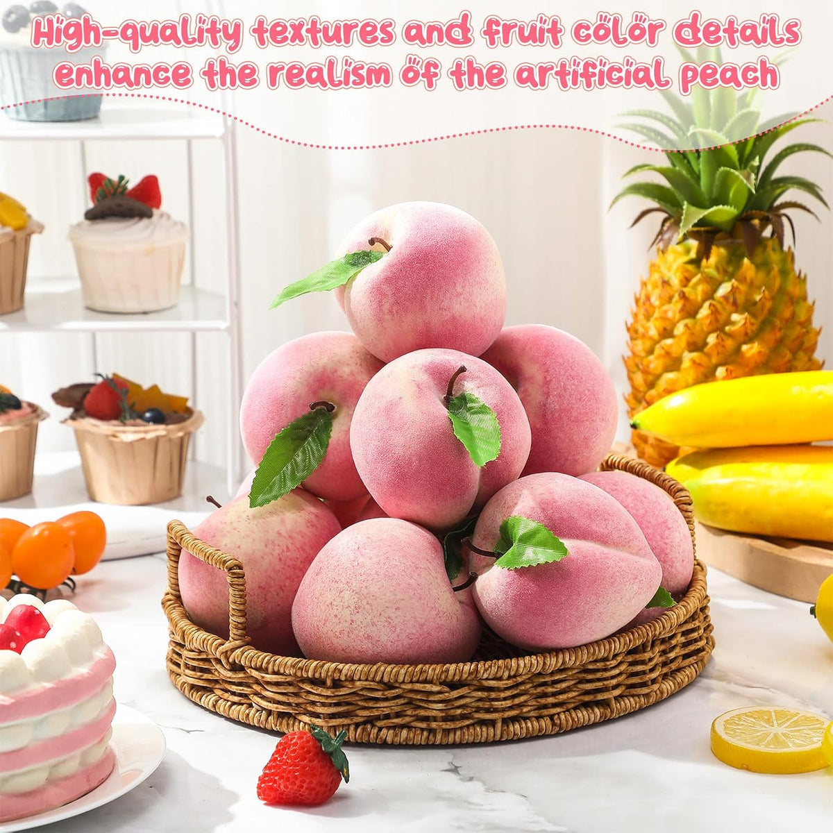 100 Pcs Artificial Peach Decorations Foam Peach Lifelike Fake Fruit Faux Small Simulation for Home Birthday Party Cabinet Table Festival Kitchen Harvest Photography Prop (1.38 Inch)