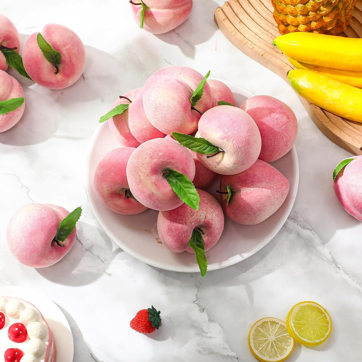 100 Pcs Artificial Peach Decorations Foam Peach Lifelike Fake Fruit Faux Small Simulation for Home Birthday Party Cabinet Table Festival Kitchen Harvest Photography Prop (1.38 Inch)