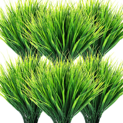 40 Bundles Artificial Grasses Outdoor UV Resistant Fake Plants No Fade Faux Grass Plastic Wheat Grass Greenery Shrubs Garden Porch Window Box Decorating Craft