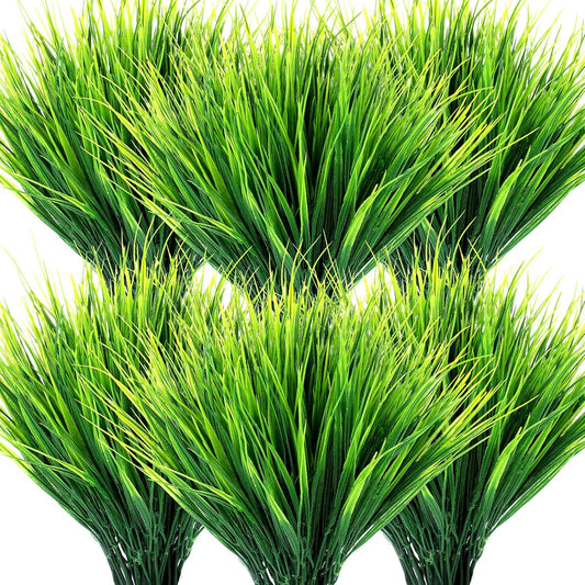 40 Bundles Artificial Grasses Outdoor UV Resistant Fake Plants No Fade Faux Grass Plastic Wheat Grass Greenery Shrubs Garden Porch Window Box Decorating Craft
