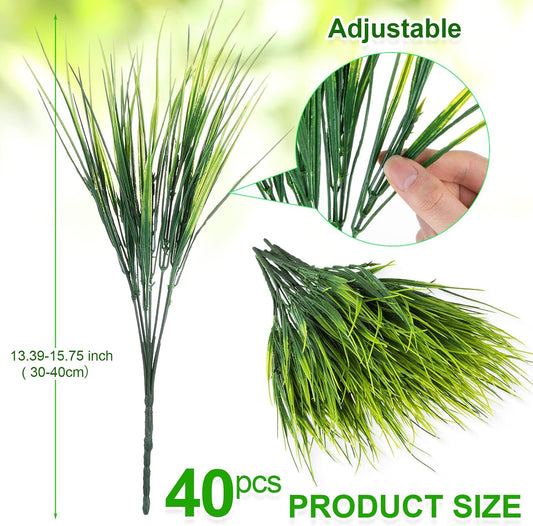 40 Bundles Artificial Grasses Outdoor UV Resistant Fake Plants No Fade Faux Grass Plastic Wheat Grass Greenery Shrubs Garden Porch Window Box Decorating Craft