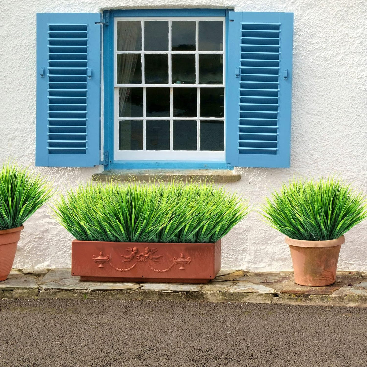 40 Bundles Artificial Grasses Outdoor UV Resistant Fake Plants No Fade Faux Grass Plastic Wheat Grass Greenery Shrubs Garden Porch Window Box Decorating Craft