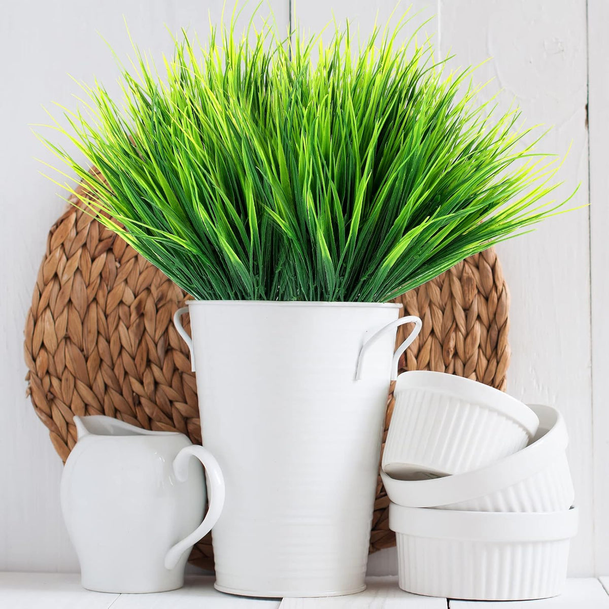 40 Bundles Artificial Grasses Outdoor UV Resistant Fake Plants No Fade Faux Grass Plastic Wheat Grass Greenery Shrubs Garden Porch Window Box Decorating Craft