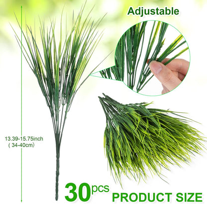 40 Bundles Artificial Grasses Outdoor UV Resistant Fake Plants No Fade Faux Grass Plastic Wheat Grass Greenery Shrubs Garden Porch Window Box Decorating Craft