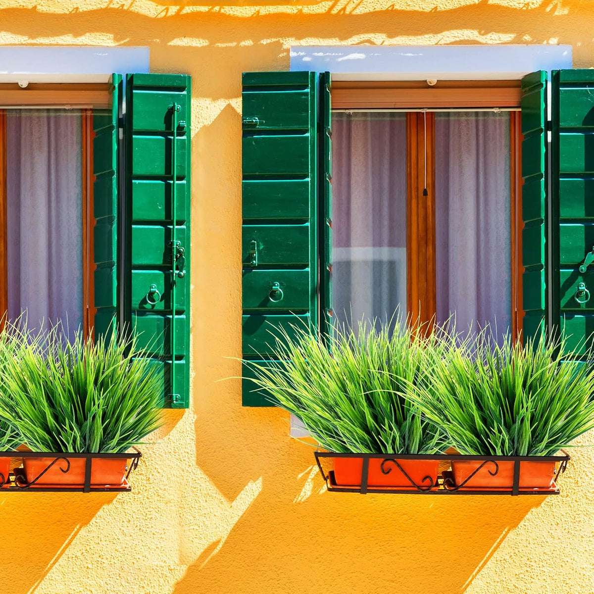 40 Bundles Artificial Grasses Outdoor UV Resistant Fake Plants No Fade Faux Grass Plastic Wheat Grass Greenery Shrubs Garden Porch Window Box Decorating Craft