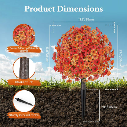 2 Pack 24" Fall Artificial Mums Topiary Bushes with Ground Spike