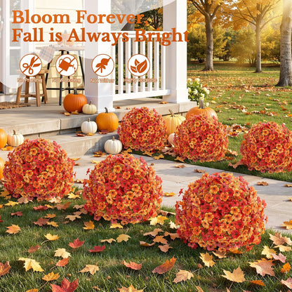 2 Pack 24" Fall Artificial Mums Topiary Bushes with Ground Spike