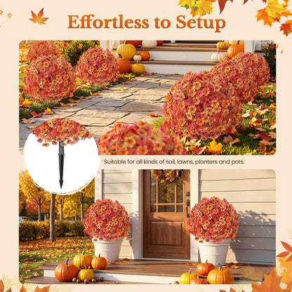 2 Pack 24" Fall Artificial Mums Topiary Bushes with Ground Spike