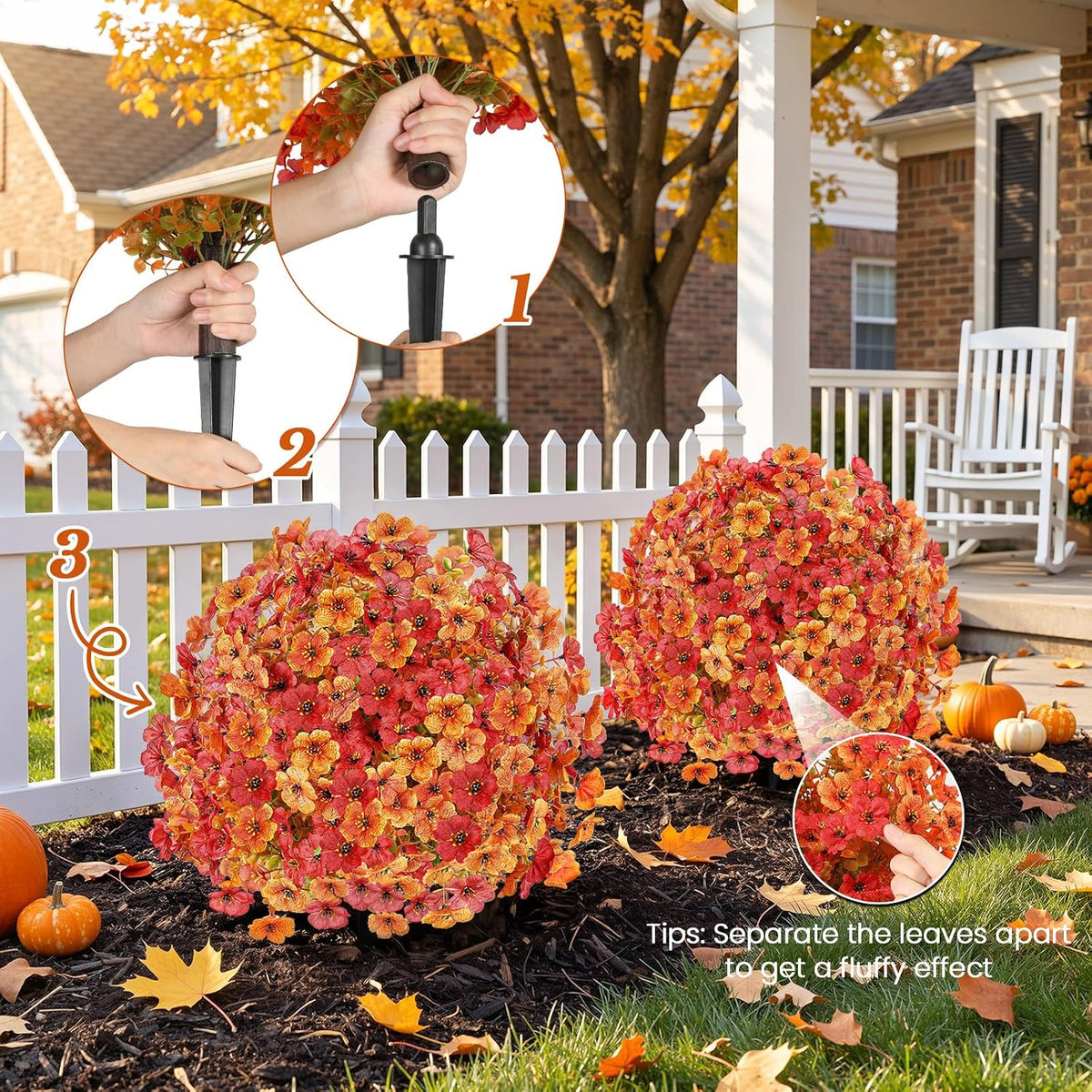 2 Pack 24" Fall Artificial Mums Topiary Bushes with Ground Spike