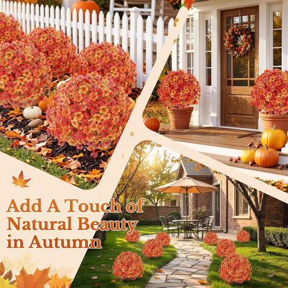2 Pack 24" Fall Artificial Mums Topiary Bushes with Ground Spike