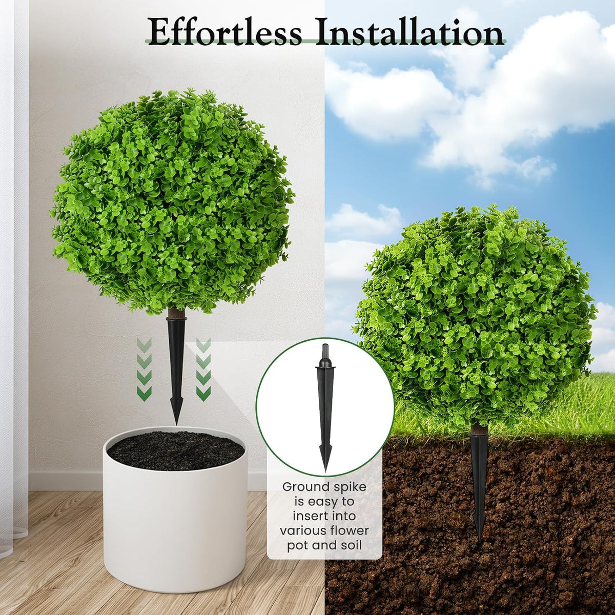 2 Pack 24" Fall Artificial Mums Topiary Bushes with Ground Spike