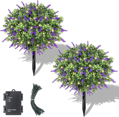 2 Pack 24" Fall Artificial Mums Topiary Bushes with Ground Spike