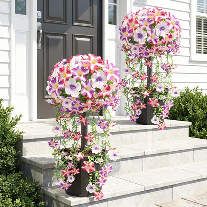 2 Pack 24" Fall Artificial Mums Topiary Bushes with Ground Spike