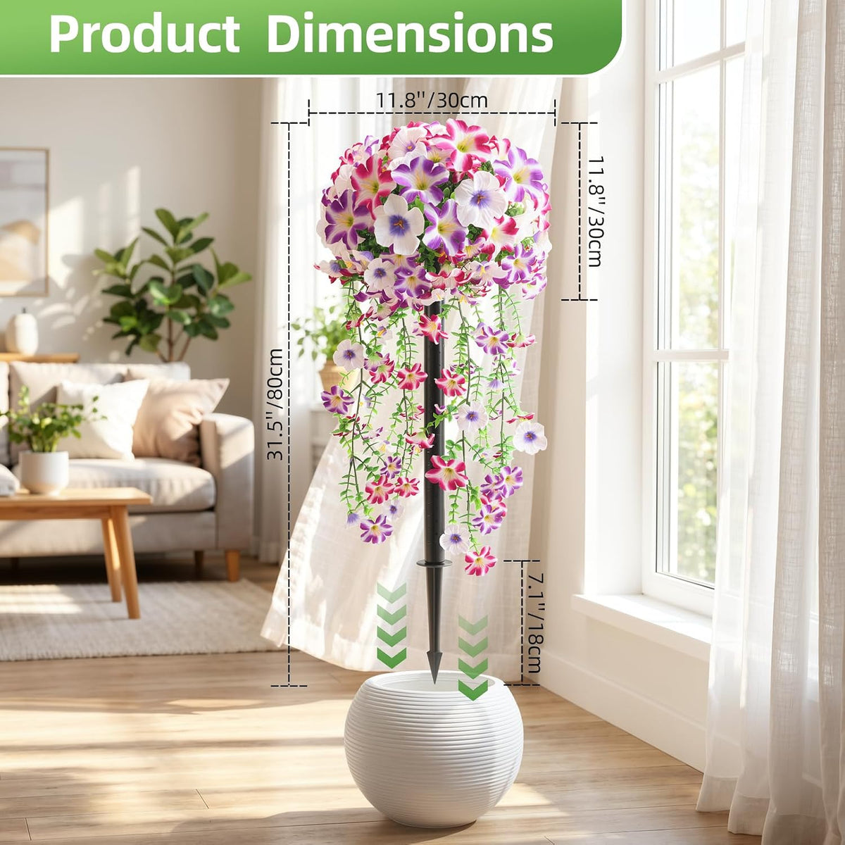 2 Pack 24" Fall Artificial Mums Topiary Bushes with Ground Spike