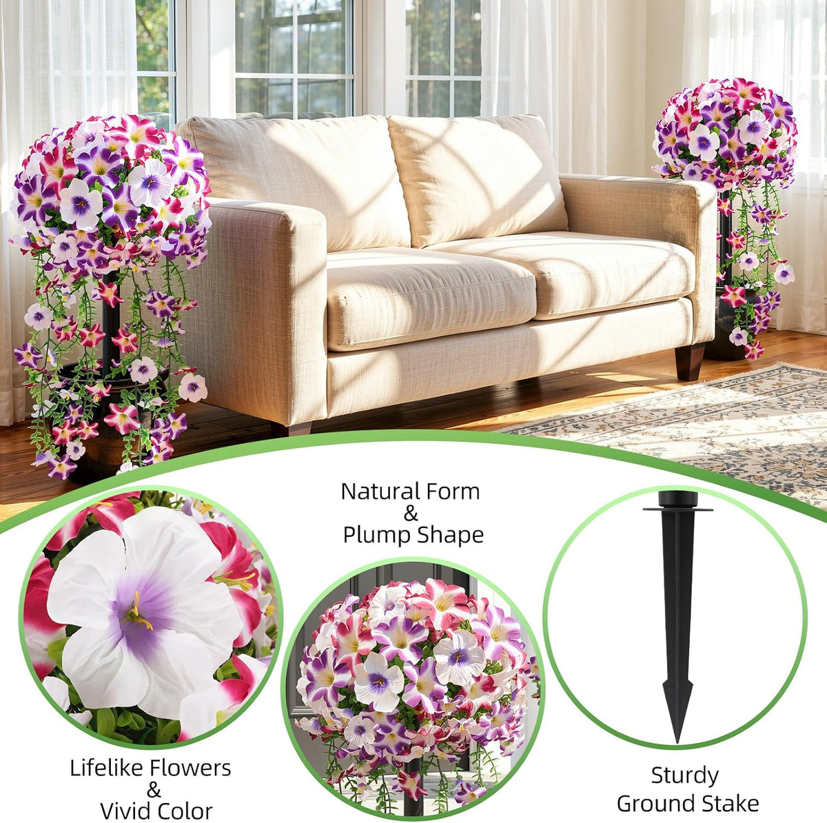 2 Pack 24" Fall Artificial Mums Topiary Bushes with Ground Spike