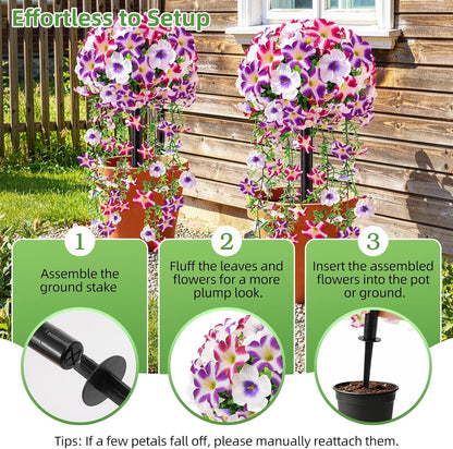 2 Pack 24" Fall Artificial Mums Topiary Bushes with Ground Spike