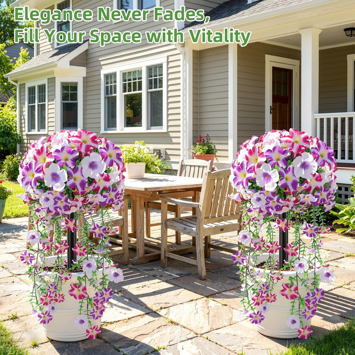 2 Pack 24" Fall Artificial Mums Topiary Bushes with Ground Spike