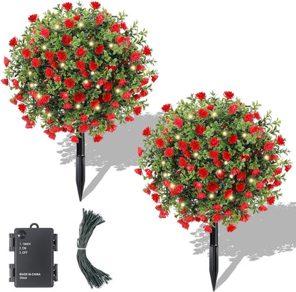 2 Pack 24" Fall Artificial Mums Topiary Bushes with Ground Spike