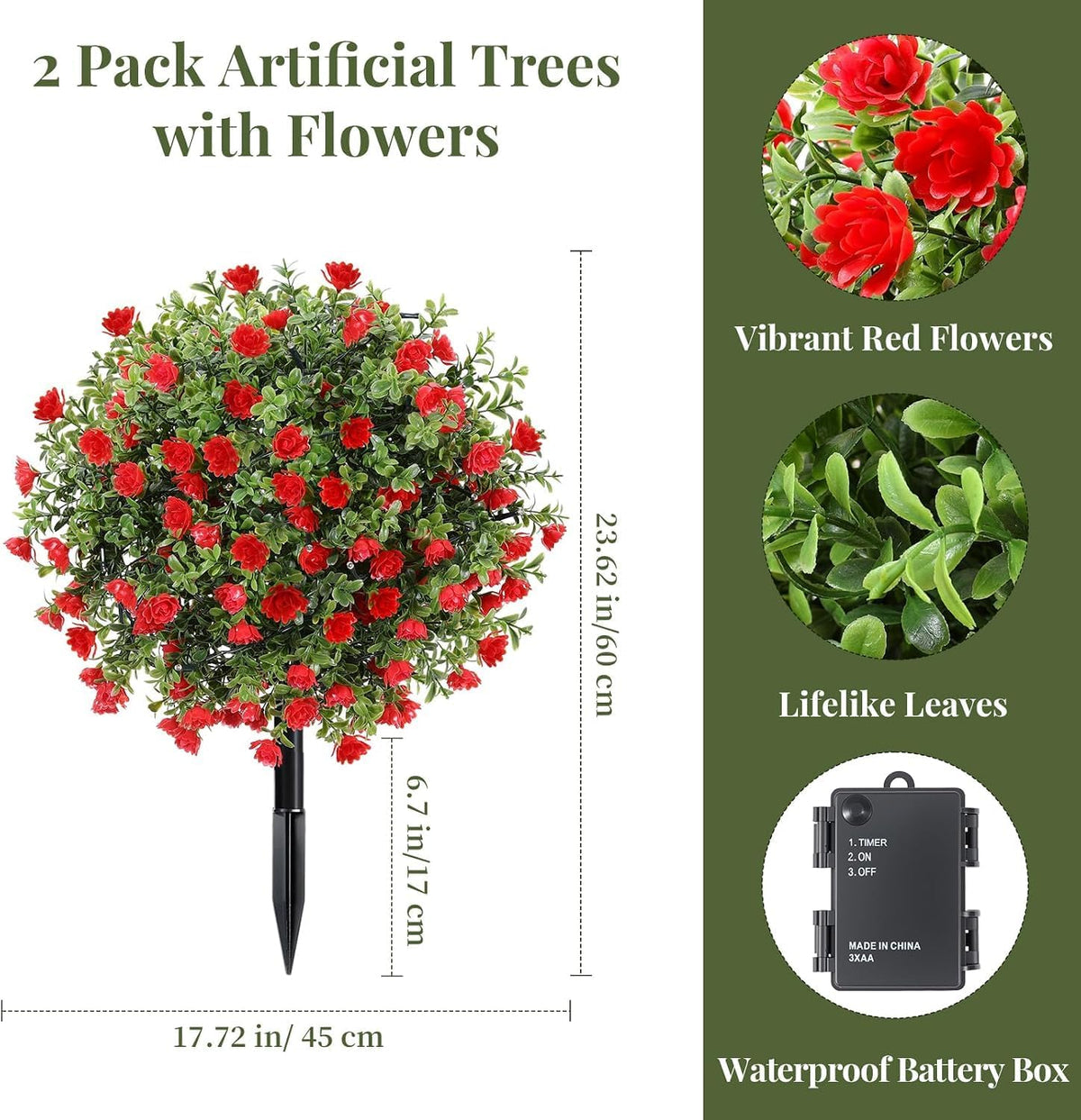 2 Pack 24" Fall Artificial Mums Topiary Bushes with Ground Spike
