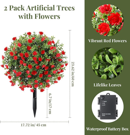2 Pack 24" Fall Artificial Mums Topiary Bushes with Ground Spike