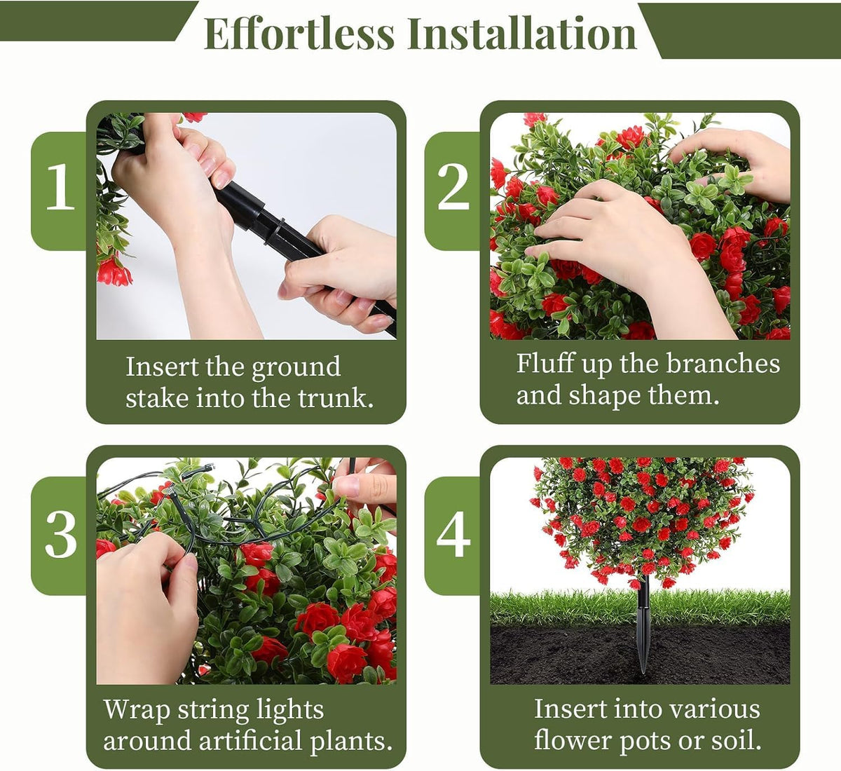 2 Pack 24" Fall Artificial Mums Topiary Bushes with Ground Spike