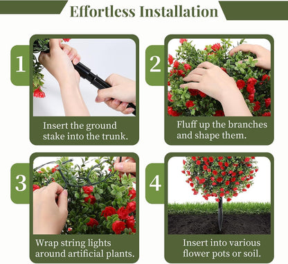 2 Pack 24" Fall Artificial Mums Topiary Bushes with Ground Spike