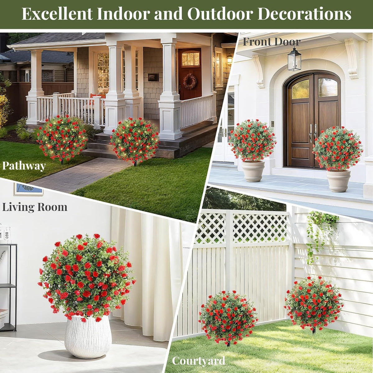 2 Pack 24" Fall Artificial Mums Topiary Bushes with Ground Spike