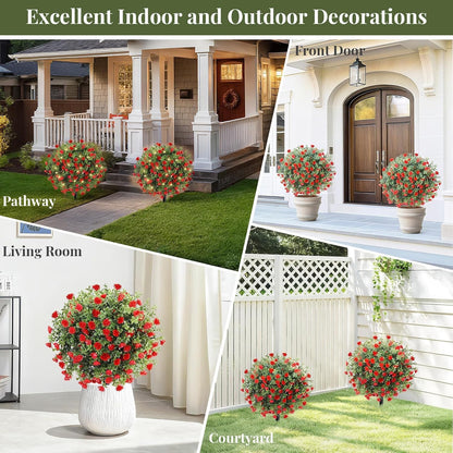 2 Pack 24" Fall Artificial Mums Topiary Bushes with Ground Spike