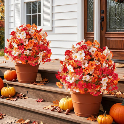 2 Pack 24" Fall Artificial Mums Topiary Bushes with Ground Spike