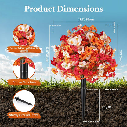 2 Pack 24" Fall Artificial Mums Topiary Bushes with Ground Spike