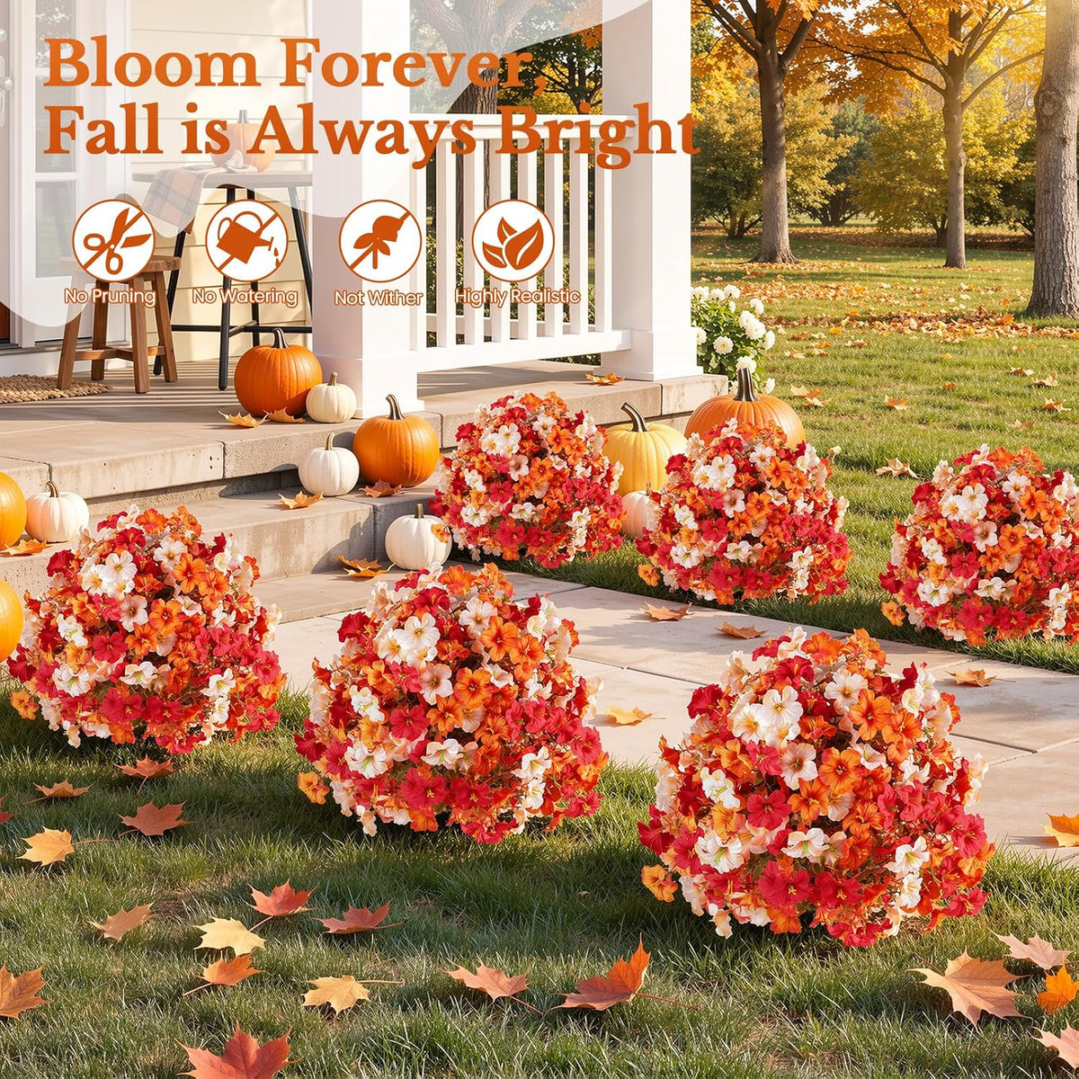 2 Pack 24" Fall Artificial Mums Topiary Bushes with Ground Spike