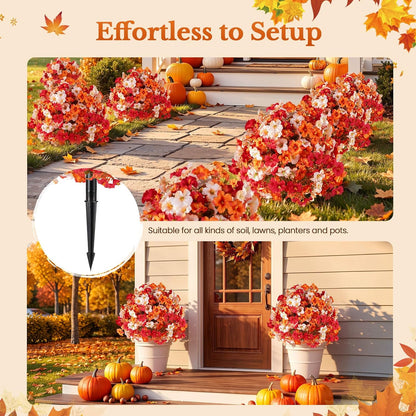 2 Pack 24" Fall Artificial Mums Topiary Bushes with Ground Spike