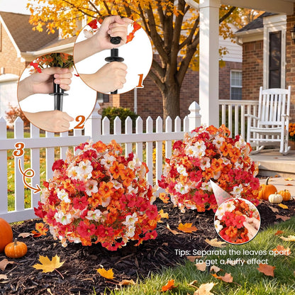 2 Pack 24" Fall Artificial Mums Topiary Bushes with Ground Spike