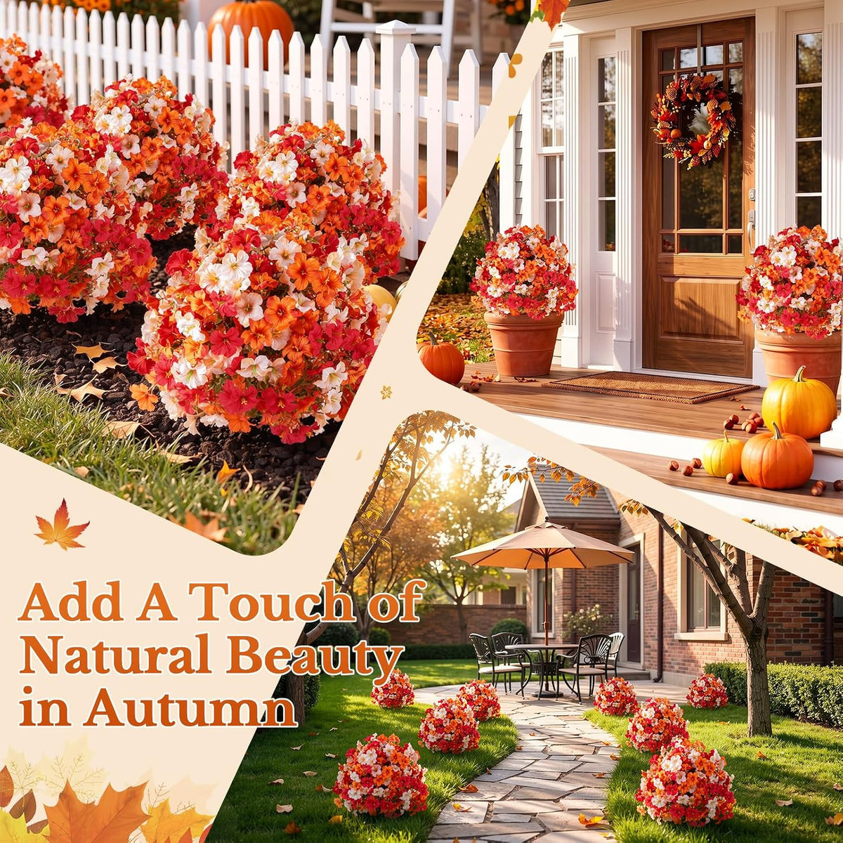 2 Pack 24" Fall Artificial Mums Topiary Bushes with Ground Spike