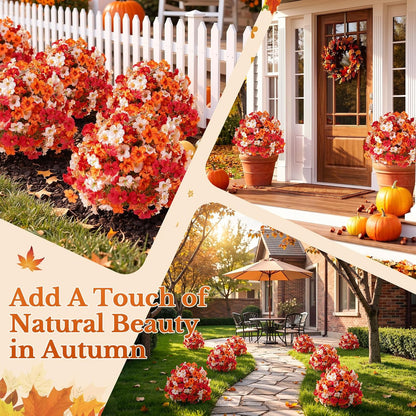 2 Pack 24" Fall Artificial Mums Topiary Bushes with Ground Spike
