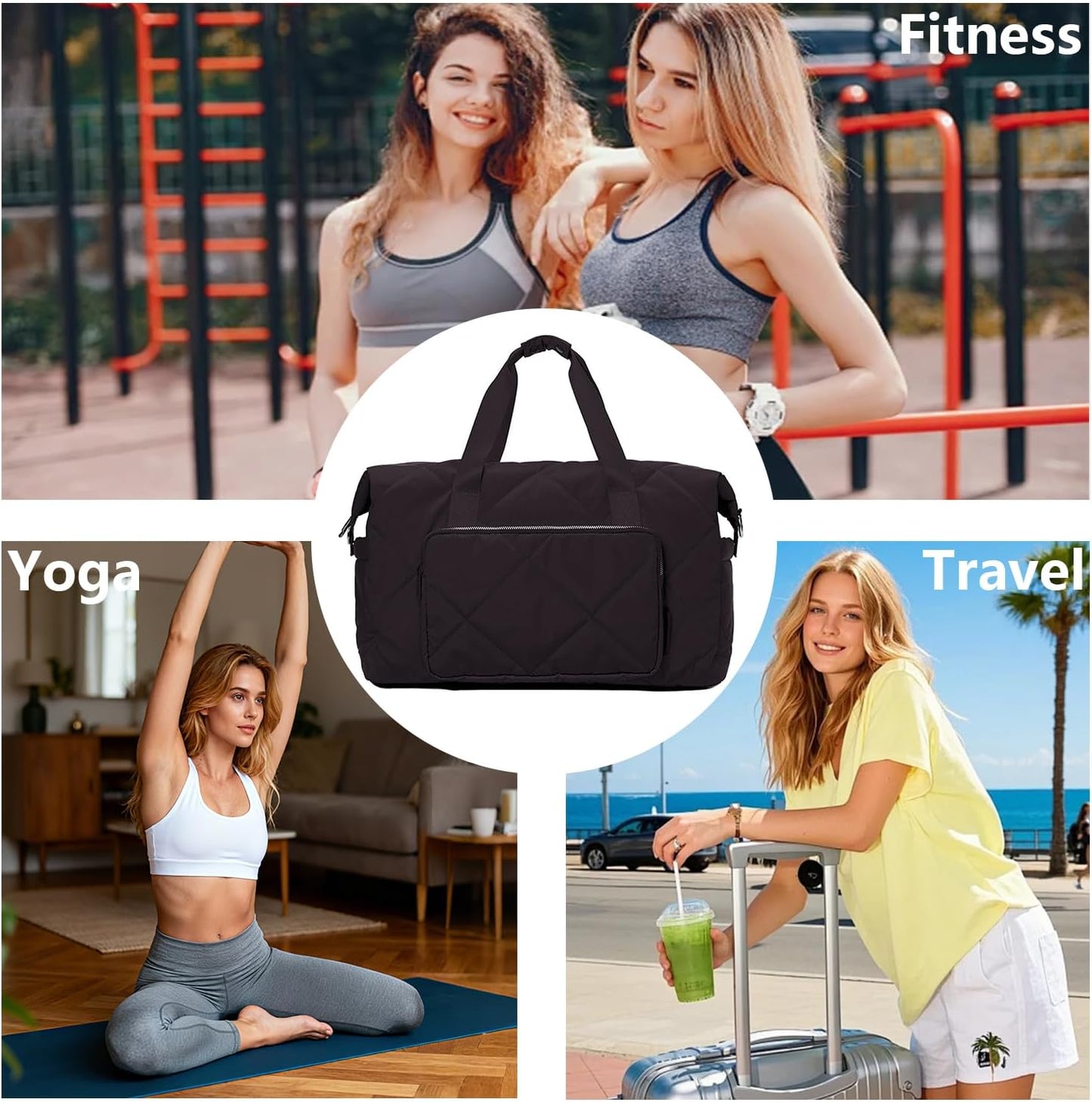 Sports Tote Gym Bag for Women, Travel Duffel Bag, Shoulder Weekender Overnight Bag for Women Girls Travel, Gym, Yoga (Fluorescent Green)