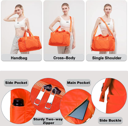 Sports Tote Gym Bag for Women, Travel Duffel Bag, Shoulder Weekender Overnight Bag for Women Girls Travel, Gym, Yoga (Fluorescent Green)