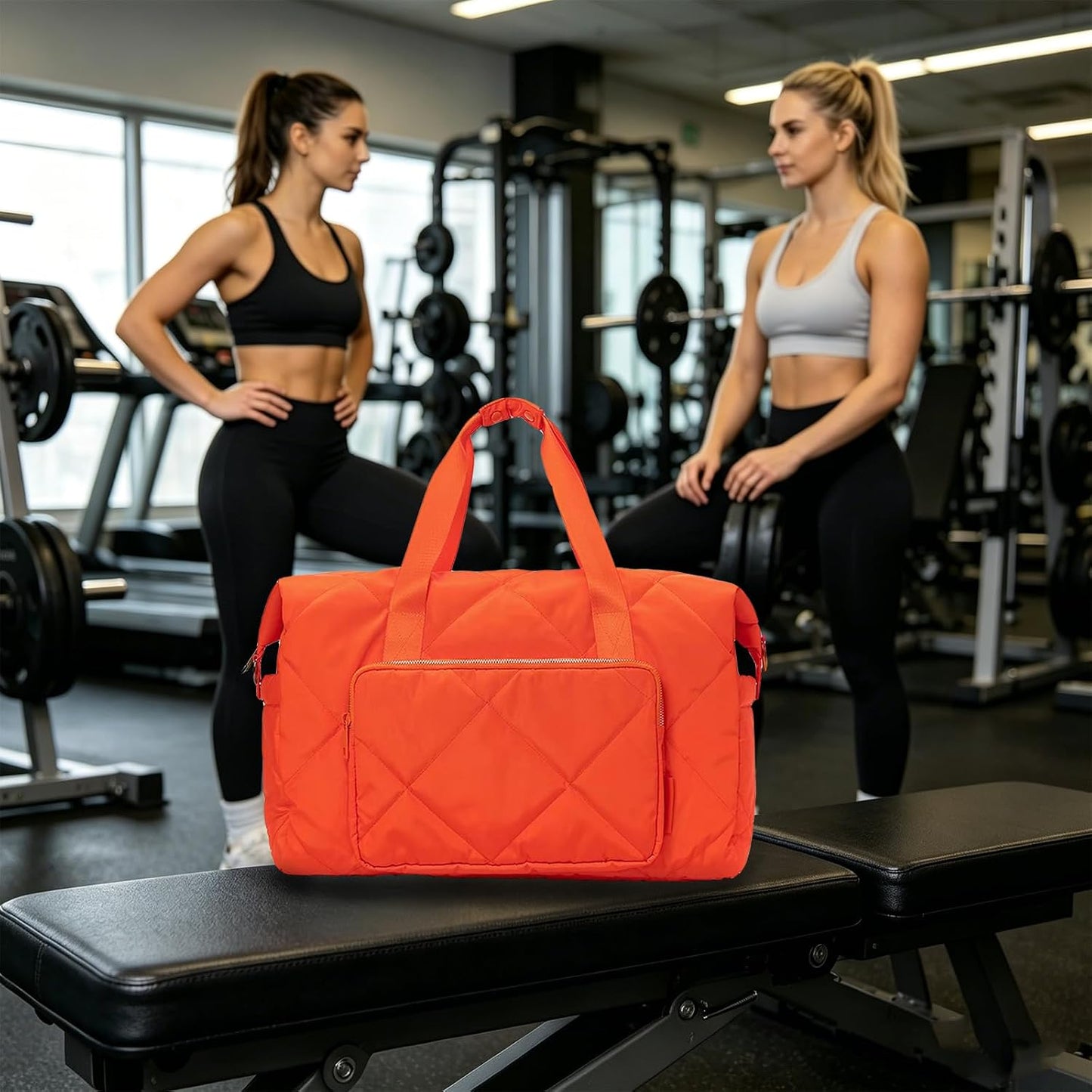 Sports Tote Gym Bag for Women, Travel Duffel Bag, Shoulder Weekender Overnight Bag for Women Girls Travel, Gym, Yoga (Fluorescent Green)