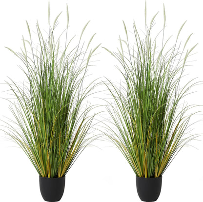 3ft 2-Pack Artificial Cattail Reed Grass, 35in Artificial Indoor Outdoor Fake Onion Grass Plant, Home Office Wedding Decorative Faux Potted Plant Greenery, Housewarming Gift, White