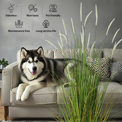 3ft 2-Pack Artificial Cattail Reed Grass, 35in Artificial Indoor Outdoor Fake Onion Grass Plant, Home Office Wedding Decorative Faux Potted Plant Greenery, Housewarming Gift, White