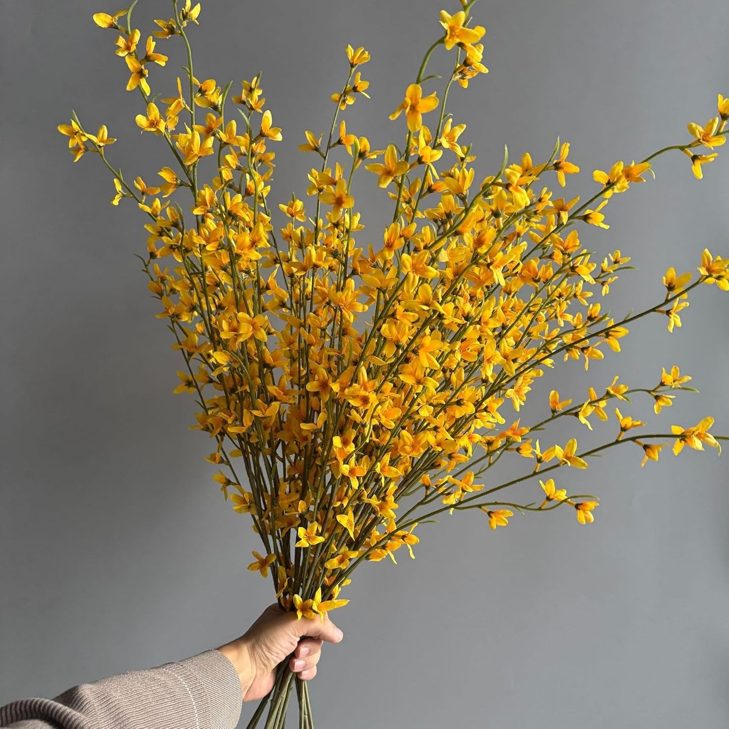 3Pcs Fake Forsythia Stems 40" Long Artificial Forsythia Branches Fake Yellow Flowers Branches Artificial Silk Spring Flower for Vase Decoration Indoor Outdoor Wedding Home Bedroom (Yellow)